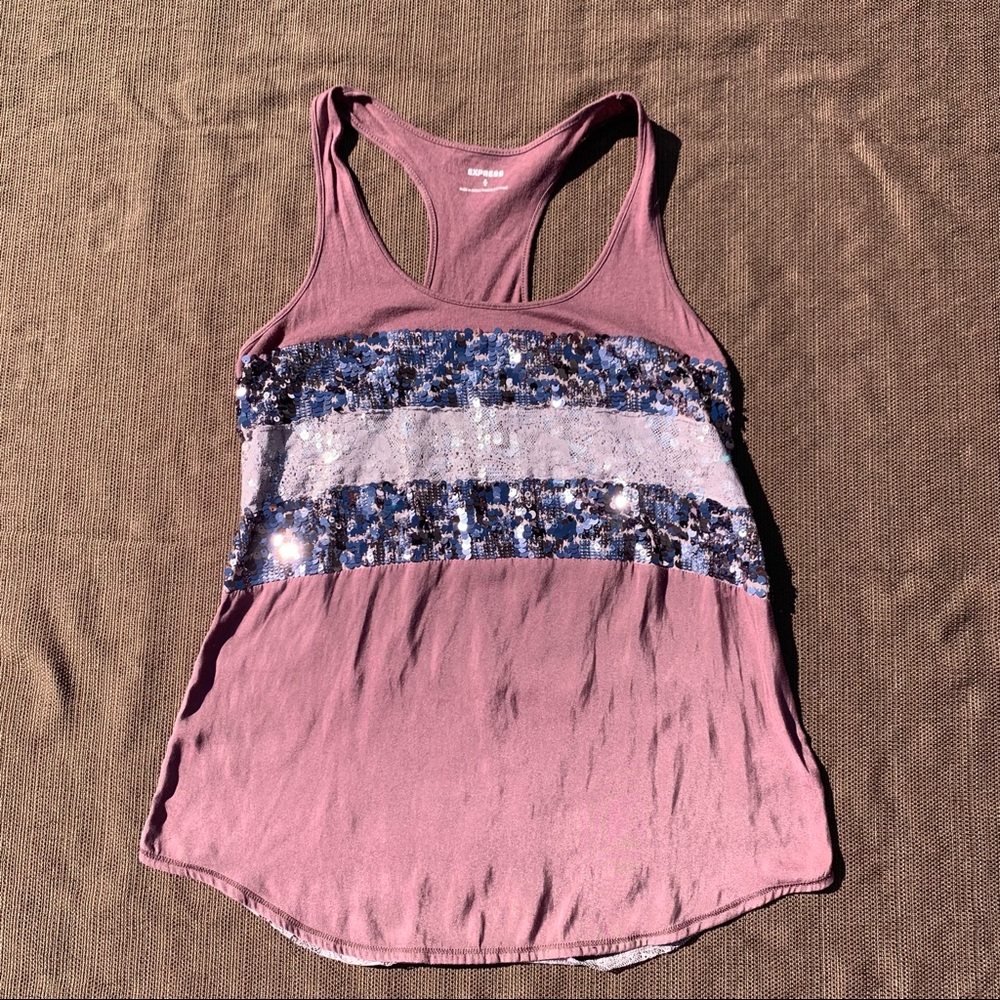 Express cotton and sequin tank top with lace detailing in size M.